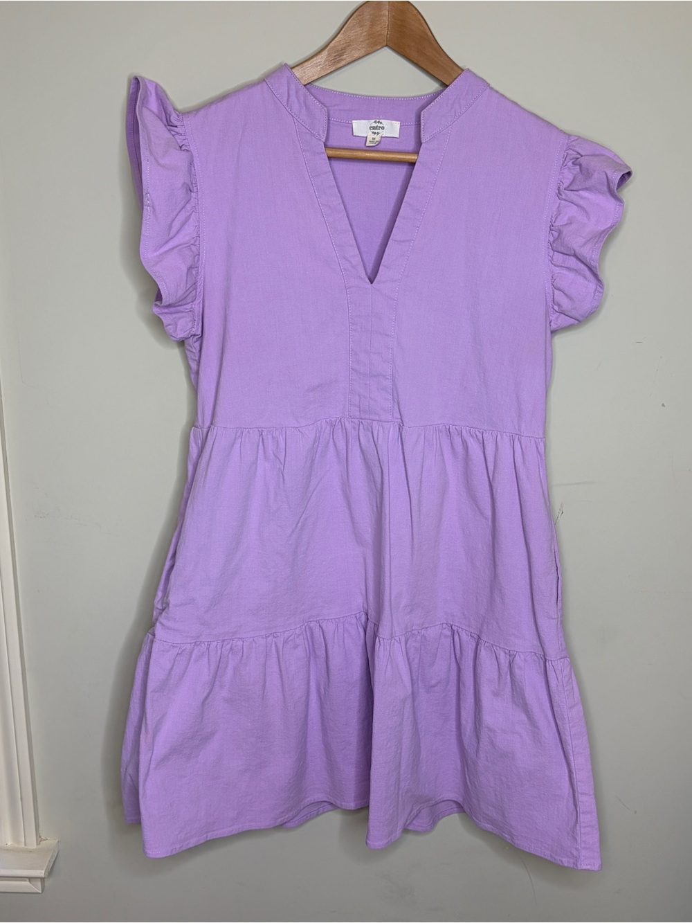 Entro Lavender Ruffle Sleeve Tiered Dress Medium